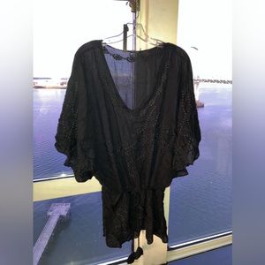 ViX PAULAHERMANNY Petite/S Black Cotton Mini-Dress Swimsuit Coverup Drawstring